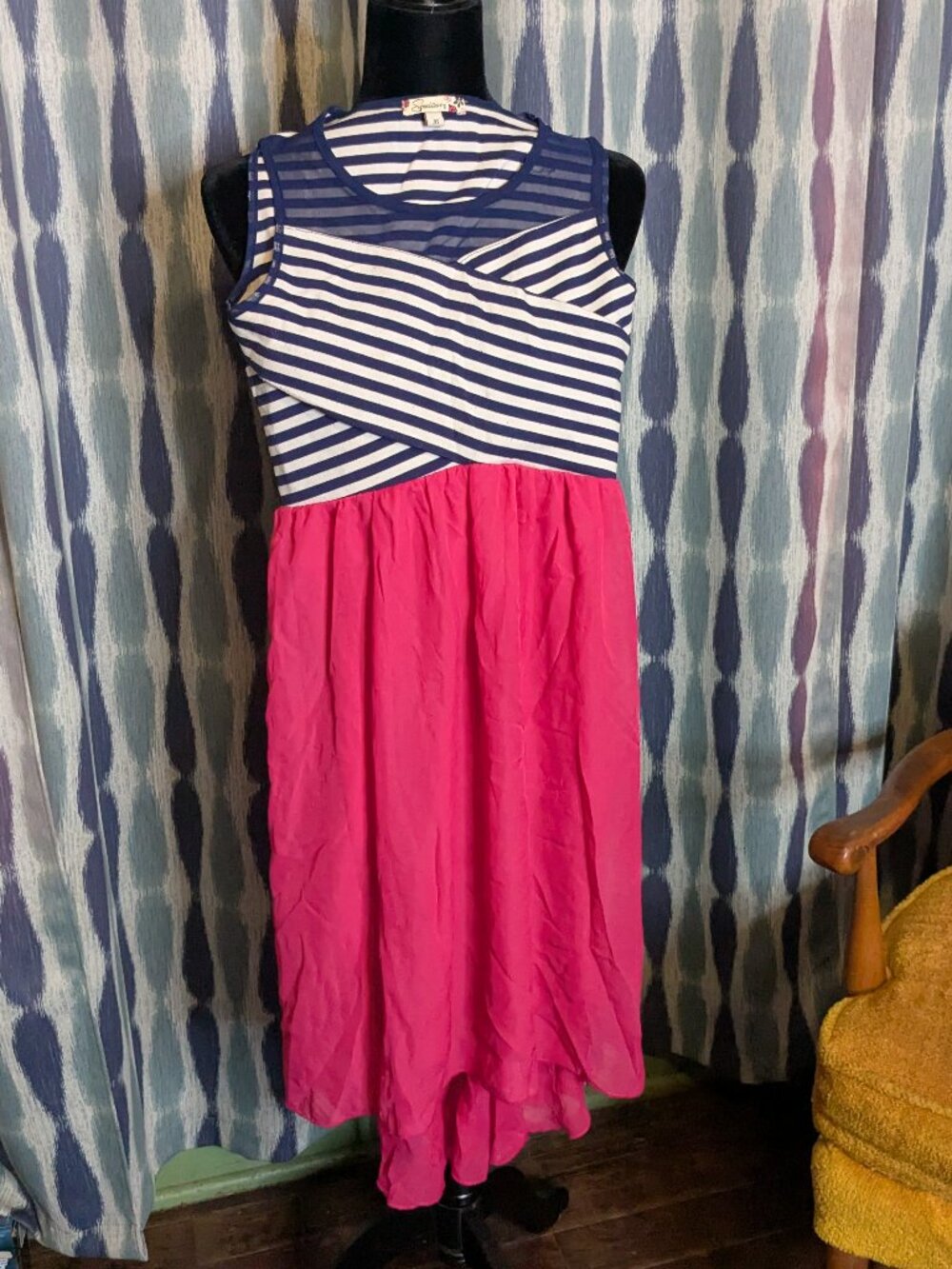 Speeckles Girls Navy Stripe & Pink Sleeveless Dress Size 16